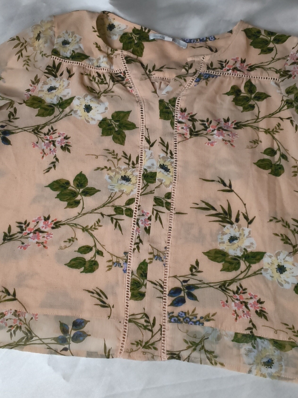 Fever Peach Floral V-Neck Blouse with Green Accents